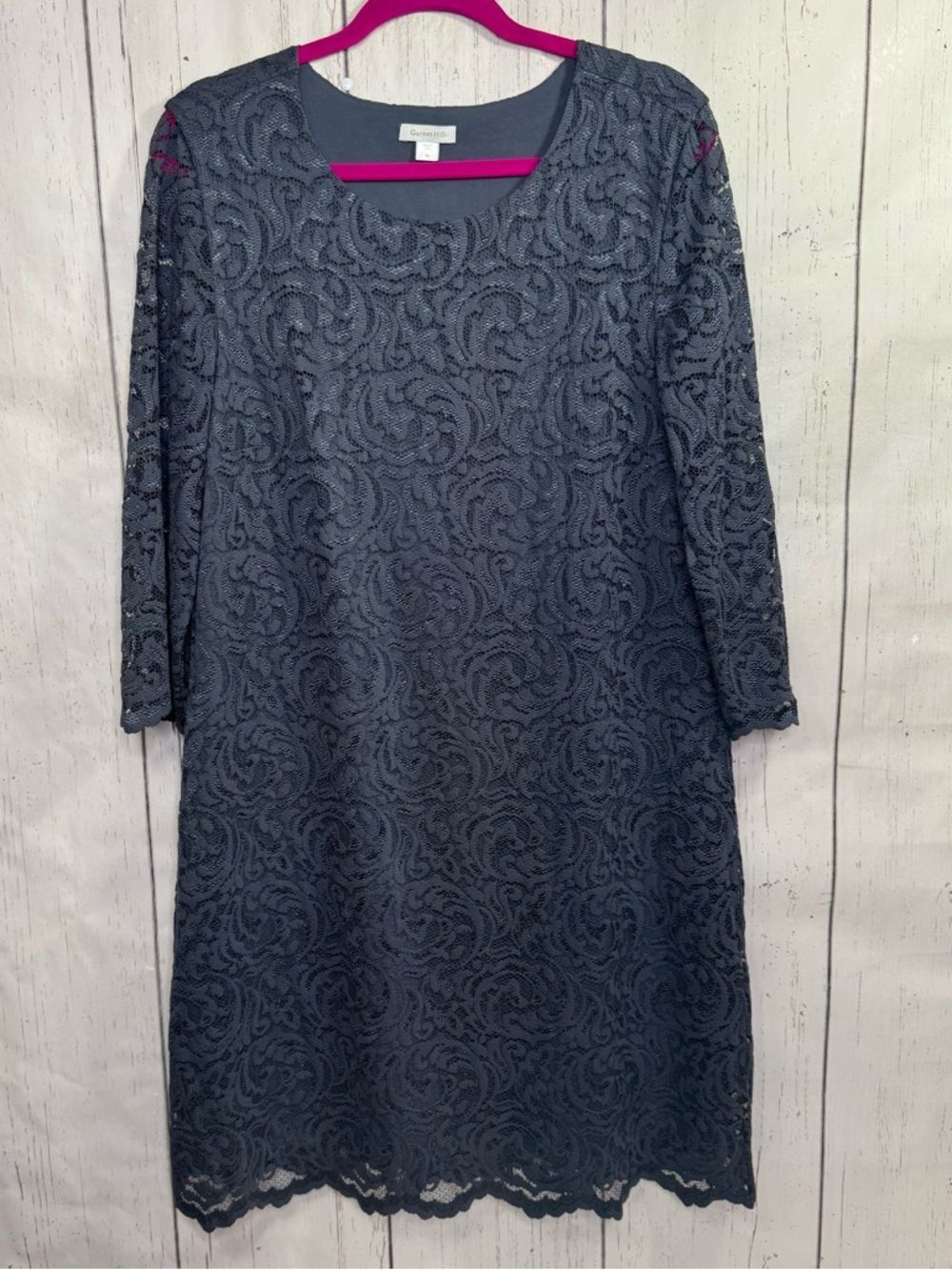 Garnet Hill Gray Lace Sheath Dress Elegant Classic Cocktail Midi Feminine 10
